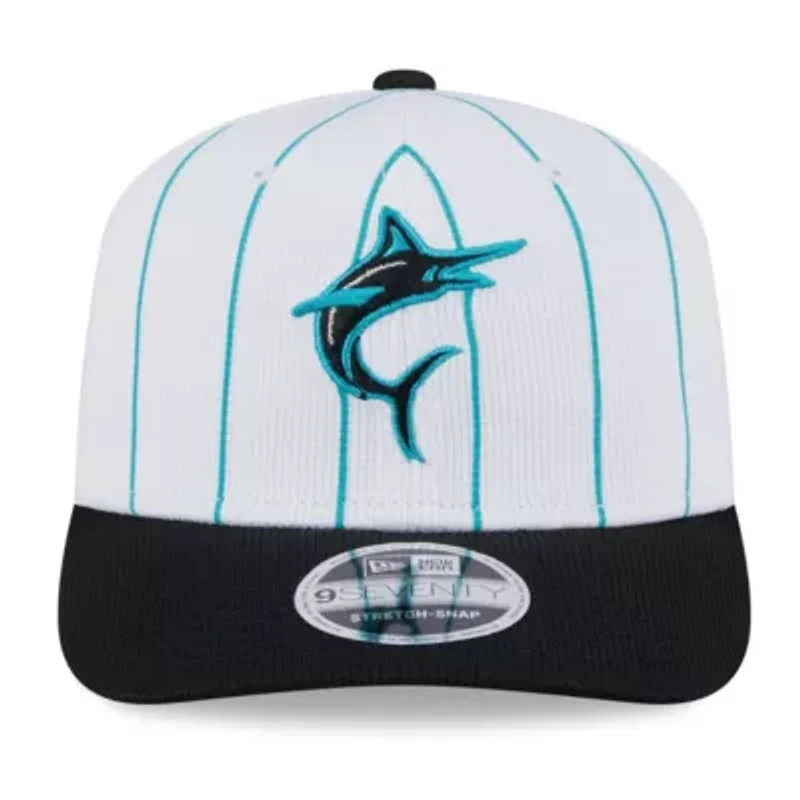 MLB White/Black Miami Marlins 2025 Batting Practice 9SEVENTY Stretch-Snap Trucker Hat