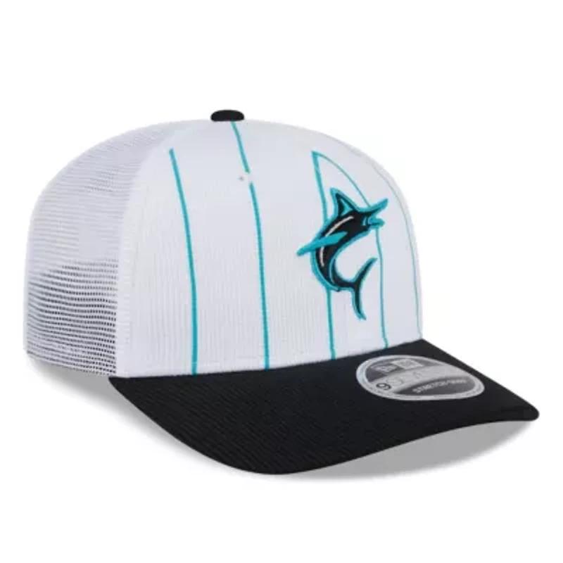 MLB White/Black Miami Marlins 2025 Batting Practice 9SEVENTY Stretch-Snap Trucker Hat