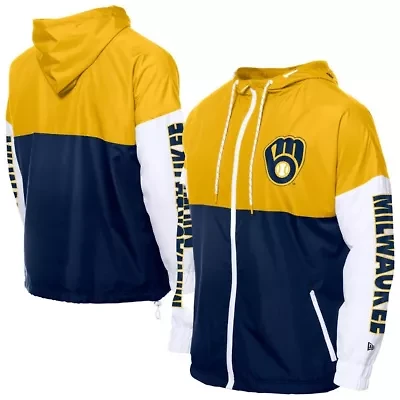 MLB Navy/Gold Milwaukee Brewers Color Block Full-Zip Hoodie Windbreaker