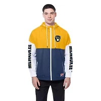 MLB Navy/Gold Milwaukee Brewers Color Block Full-Zip Hoodie Windbreaker