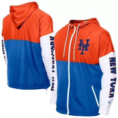 MLB Royal/Orange New York Mets Color Block Full-Zip Hoodie Windbreaker