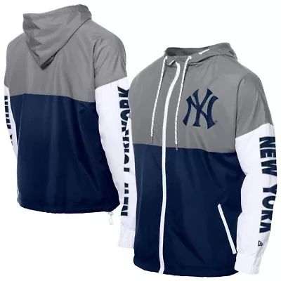 MLB Navy/Gray New York Yankees Color Block Full-Zip Hoodie Windbreaker
