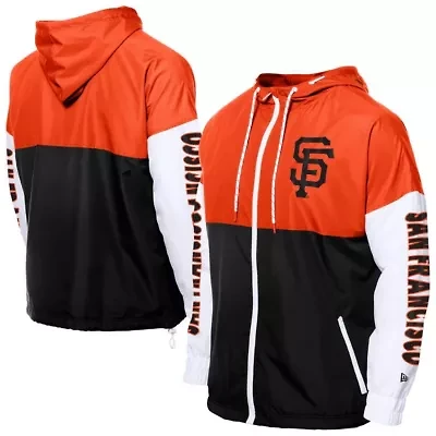 MLB Black/Orange San Francisco Giants Color Block Full-Zip Hoodie Windbreaker