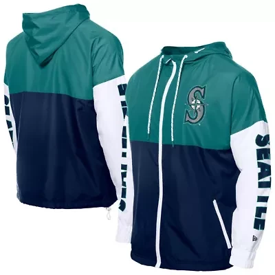 MLB Navy/Aqua Seattle Mariners Color Block Full-Zip Hoodie Windbreaker
