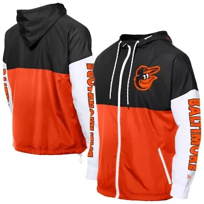 MLB Orange/Black Baltimore Orioles Color Block Full-Zip Hoodie Windbreaker