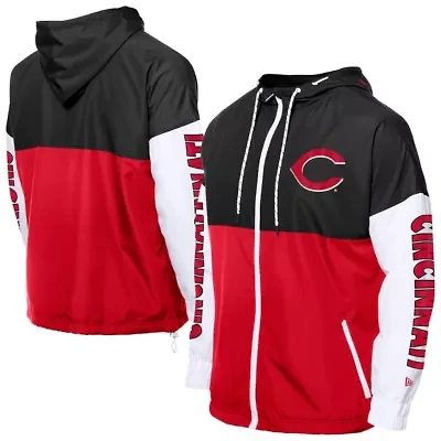 MLB Red/Black Cincinnati Reds Color Block Full-Zip Hoodie Windbreaker