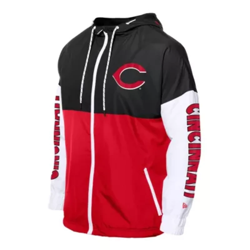 MLB Red/Black Cincinnati Reds Color Block Full-Zip Hoodie Windbreaker