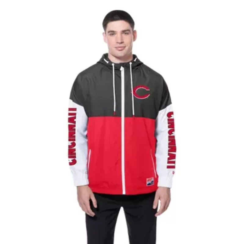 MLB Red/Black Cincinnati Reds Color Block Full-Zip Hoodie Windbreaker