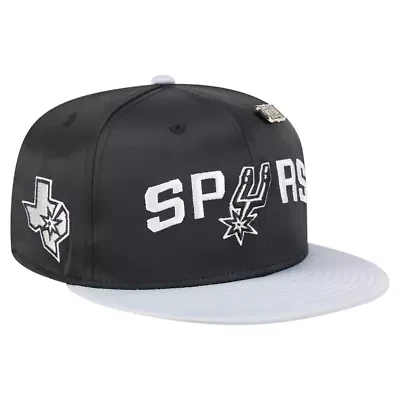 NBA Black/Silver San Antonio Spurs Throwback Satin Vintage Pin Two-Tone 59FIFTY Fitted Hat