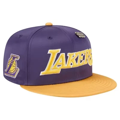 NBA Purple/Gold Los Angeles Lakers Throwback Satin Vintage Pin Two-Tone 59FIFTY Fitted Hat