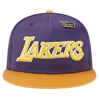NBA Purple/Gold Los Angeles Lakers Throwback Satin Vintage Pin Two-Tone 59FIFTY Fitted Hat