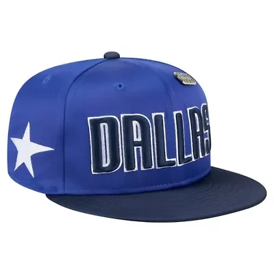 NBA Blue/Navy Dallas Mavericks Throwback Satin Vintage Pin Two-Tone 59FIFTY Fitted Hat