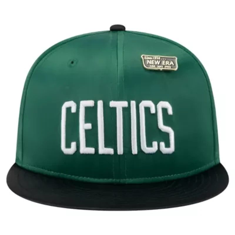 NBA Kelly Green/Black Boston Celtics Throwback Satin Vintage Pin Two-Tone 59FIFTY Fitted Hat