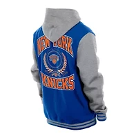 NBA New York Knicks Throwback Prep Chenille Full-Snap Hooded Varsity Jacket