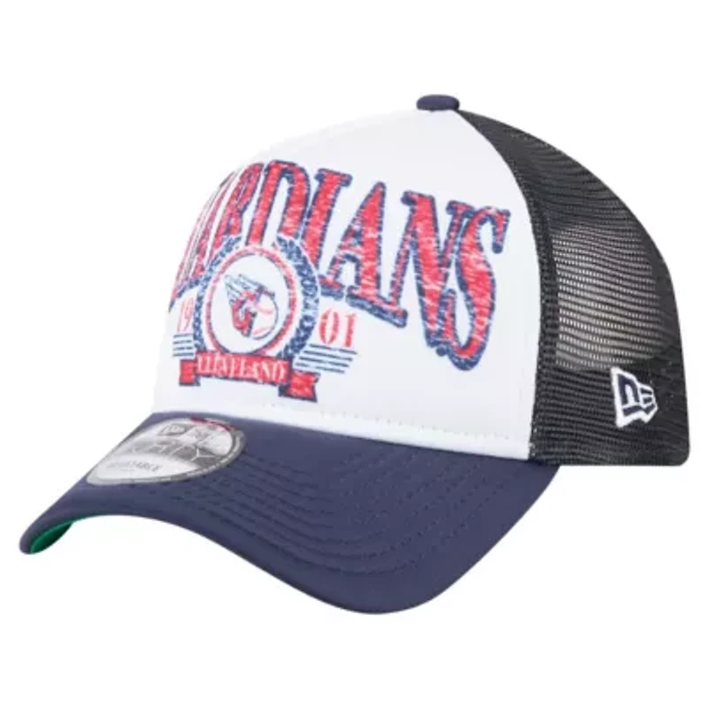 MLB White/Navy Cleveland Guardians Distressed 9FORTY A-Frame Adjustable Trucker Hat