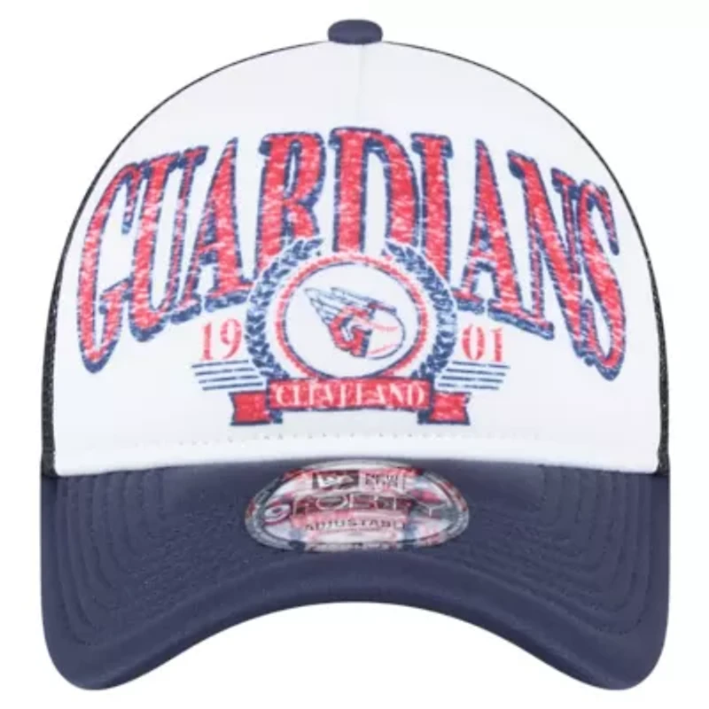 MLB White/Navy Cleveland Guardians Distressed 9FORTY A-Frame Adjustable Trucker Hat