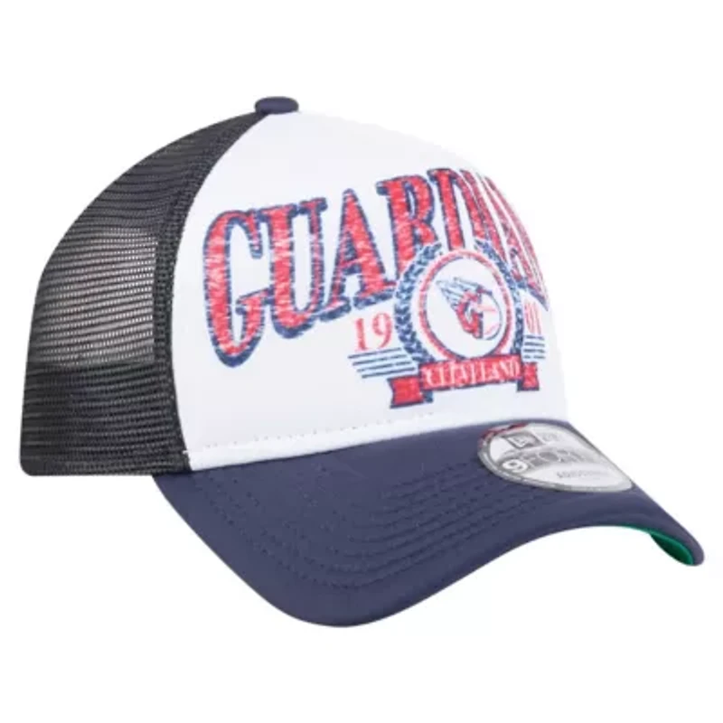 MLB White/Navy Cleveland Guardians Distressed 9FORTY A-Frame Adjustable Trucker Hat