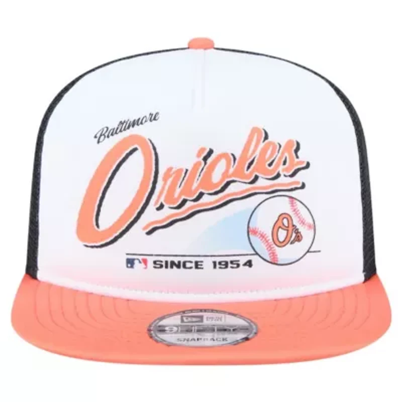 MLB White/Orange Baltimore Orioles Retro Script Trucker 9FIFTY Snapback Hat