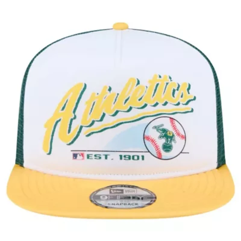Oakland Athletics MLB White/Gold Athletics Retro Script Trucker 9FIFTY Snapback Hat