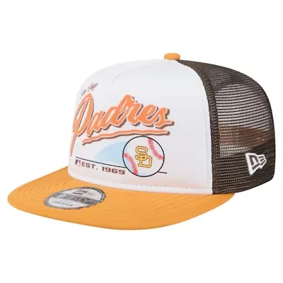 MLB White/Gold San Diego Padres Retro Script Trucker 9FIFTY Snapback Hat