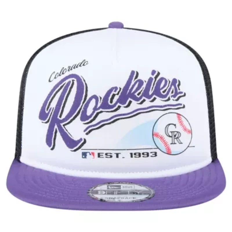 MLB White/Purple Colorado Rockies Retro Script Trucker 9FIFTY Snapback Hat