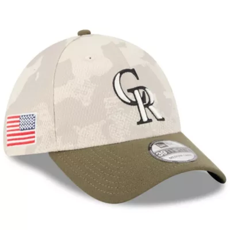 MLB Light Beige/Olive Colorado Rockies 2025 Armed Forces Day 39THIRTY Flex Hat