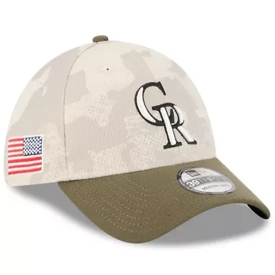 MLB Light Beige/Olive Colorado Rockies 2025 Armed Forces Day 39THIRTY Flex Hat