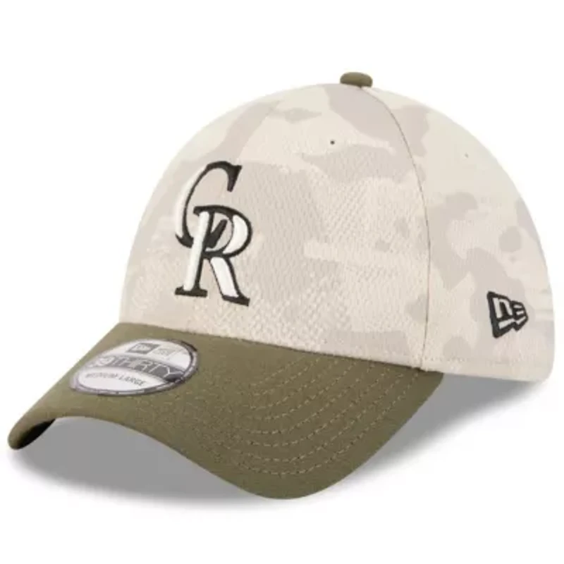 MLB Light Beige/Olive Colorado Rockies 2025 Armed Forces Day 39THIRTY Flex Hat