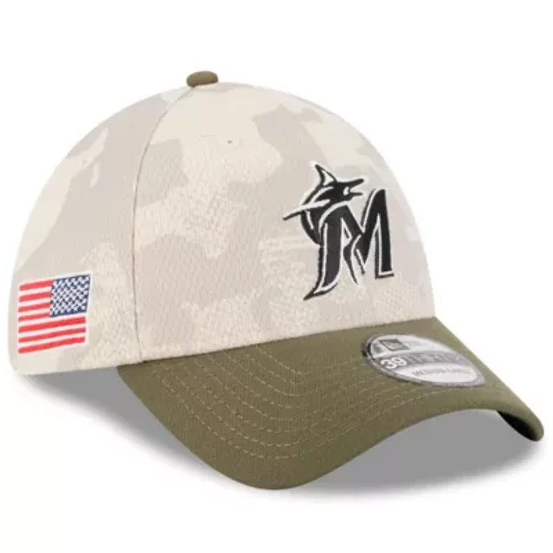MLB Light Beige/Olive Miami Marlins 2025 Armed Forces Day 39THIRTY Flex Hat