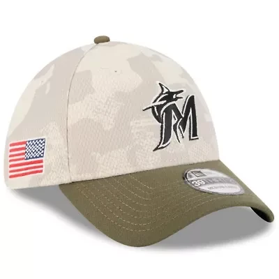 MLB Light Beige/Olive Miami Marlins 2025 Armed Forces Day 39THIRTY Flex Hat