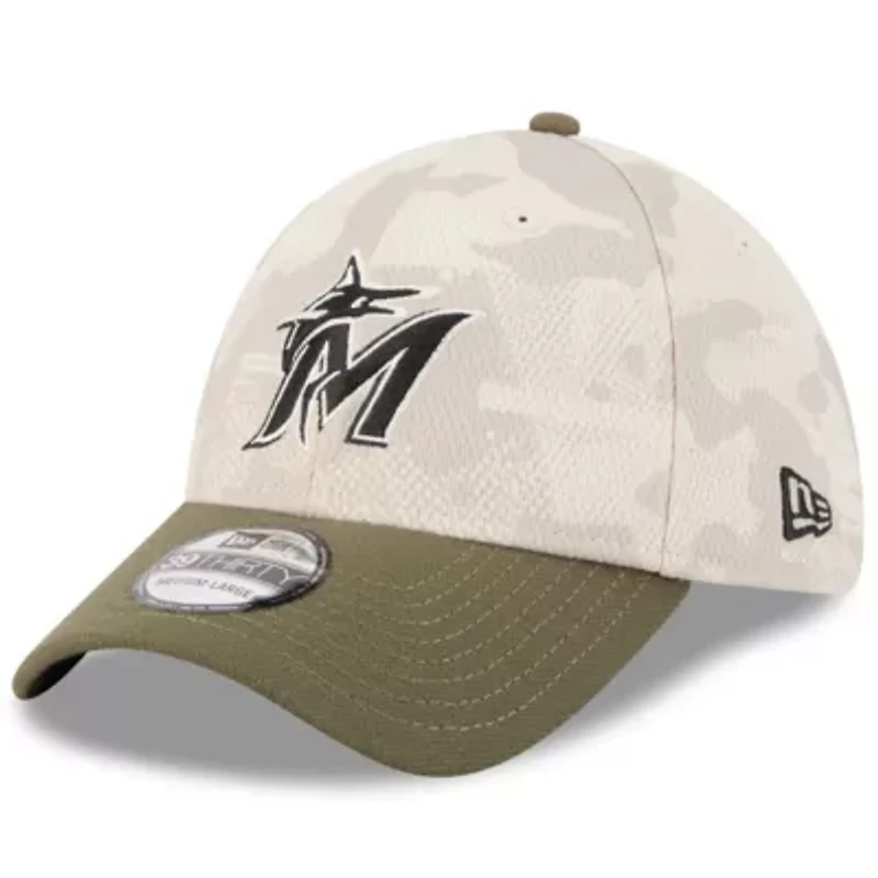 MLB Light Beige/Olive Miami Marlins 2025 Armed Forces Day 39THIRTY Flex Hat