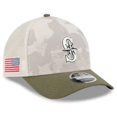 MLB Light Beige/Olive Seattle Mariners 2025 Armed Forces Day 9FORTY M-Crown A-Frame Adjustable Hat