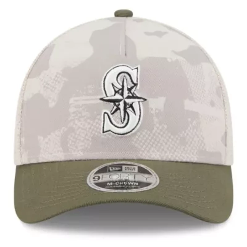 MLB Light Beige/Olive Seattle Mariners 2025 Armed Forces Day 9FORTY M-Crown A-Frame Adjustable Hat