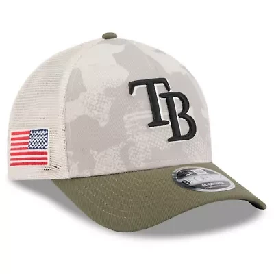 MLB Light Beige/Olive Tampa Bay Rays 2025 Armed Forces Day 9FORTY M-Crown A-Frame Adjustable Hat