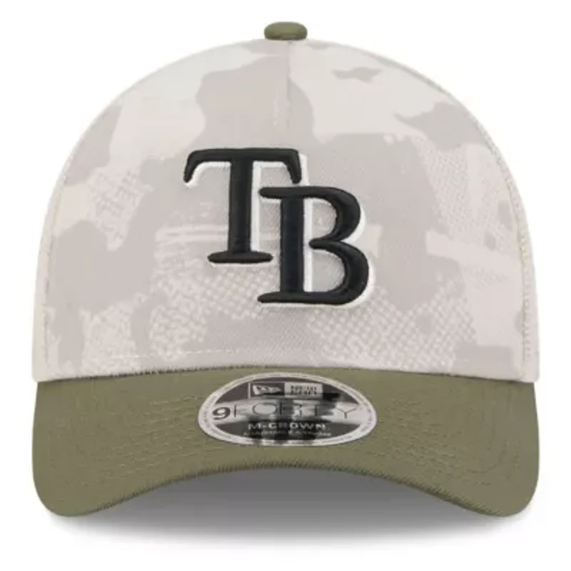 MLB Light Beige/Olive Tampa Bay Rays 2025 Armed Forces Day 9FORTY M-Crown A-Frame Adjustable Hat