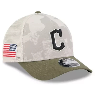 MLB Light Beige/Olive Cleveland Guardians 2025 Armed Forces Day 9FORTY M-Crown A-Frame Adjustable Hat