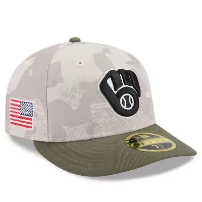 MLB Light Beige/Olive Milwaukee Brewers 2025 Armed Forces Day Low 59FIFTY Fitted Hat