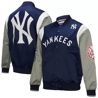 MLB Navy/Gray New York Yankees Cooperstown Collection Team Origins Satin Full-Snap Jacket