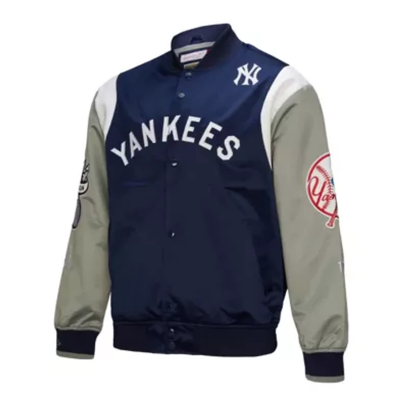 MLB Navy/Gray New York Yankees Cooperstown Collection Team Origins Satin Full-Snap Jacket