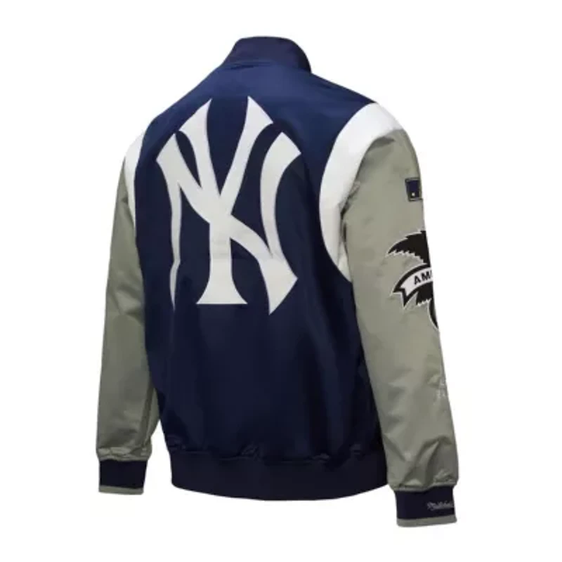MLB Navy/Gray New York Yankees Cooperstown Collection Team Origins Satin Full-Snap Jacket