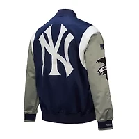 MLB Navy/Gray New York Yankees Cooperstown Collection Team Origins Satin Full-Snap Jacket