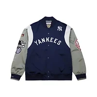 MLB Navy/Gray New York Yankees Cooperstown Collection Team Origins Satin Full-Snap Jacket