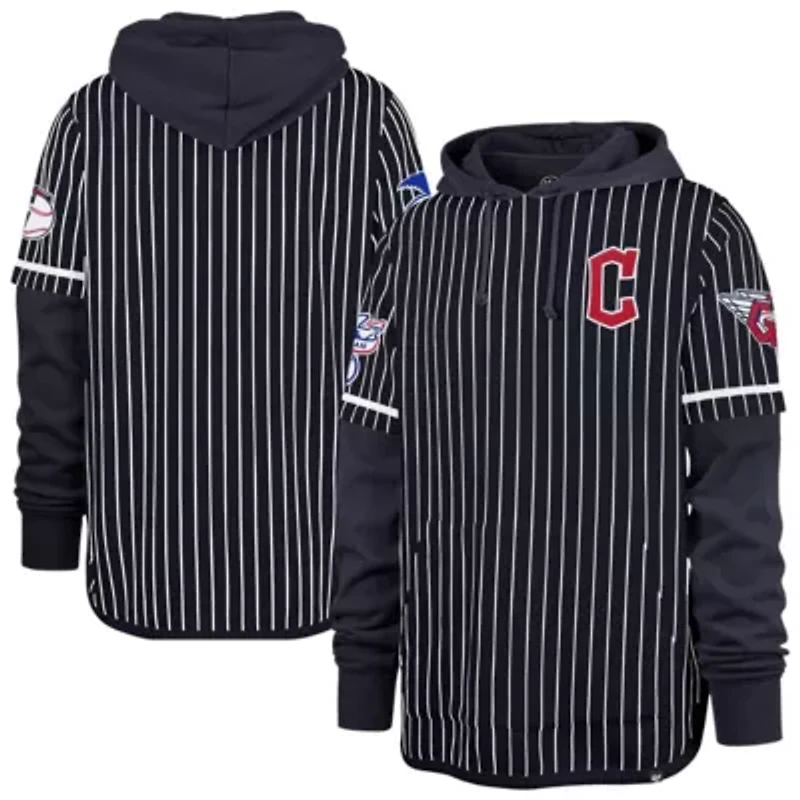 MLB Cleveland Guardians Pinstripe Double Header Pullover Hoodie