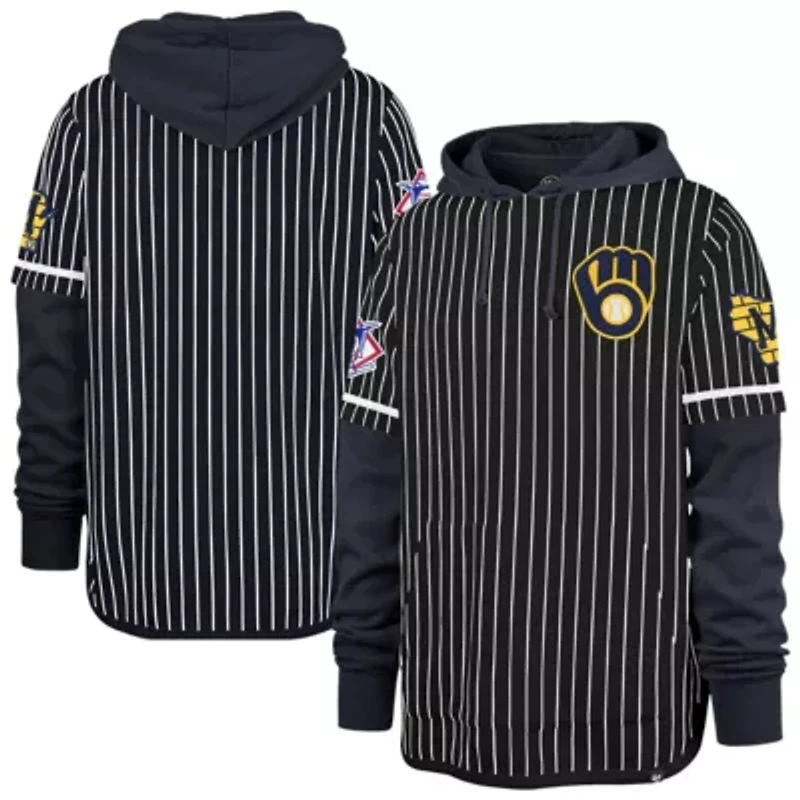 MLB Milwaukee Brewers Pinstripe Double Header Pullover Hoodie