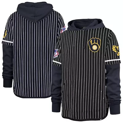 MLB Milwaukee Brewers Pinstripe Double Header Pullover Hoodie