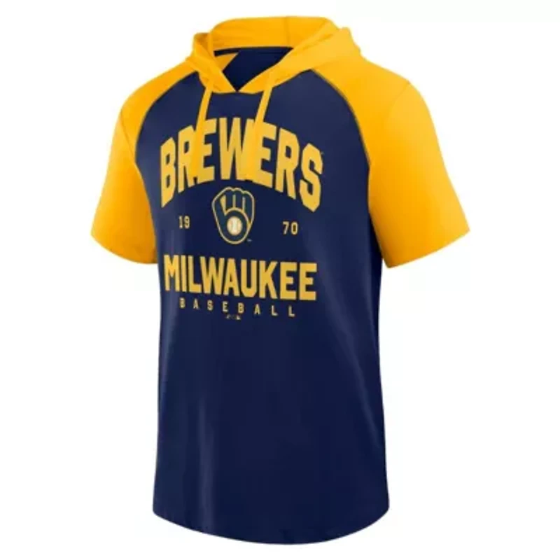MLB Logo Athletic Milwaukee Brewers Prime Raglan Short Sleeve Hoodie T-Shirt