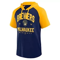 MLB Logo Athletic Milwaukee Brewers Prime Raglan Short Sleeve Hoodie T-Shirt
