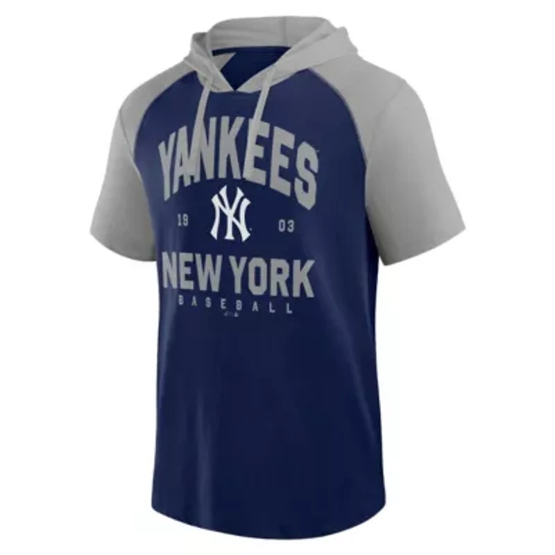 MLB Logo Athletic New York Yankees Prime Raglan Short Sleeve Hoodie T-Shirt