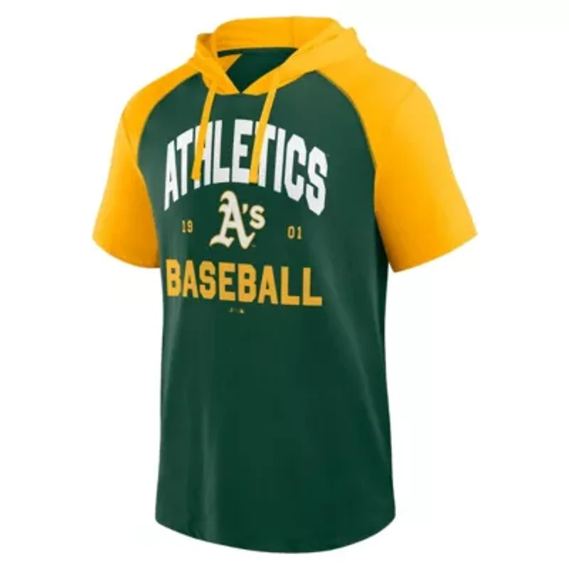 Oakland Athletics MLB Fanatics Prime Raglan Short Sleeve Hoodie T-Shirt
