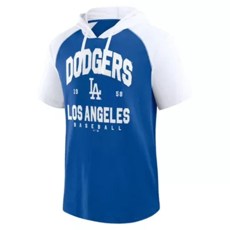 MLB Logo Athletic Los Angeles Dodgers Prime Raglan Short Sleeve Hoodie T-Shirt